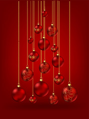Christmas Tree made of christmas balls on red Background.