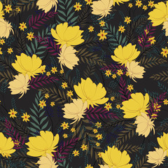 Seamless floral pattern background with yellow flower.