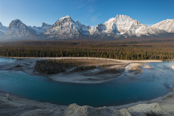 Rocky Mountains on a autumn day Jasper National Park in the Canadian Rockies. Alberta Canada Scenic landscape in Jasper national park near Icefields parkway.