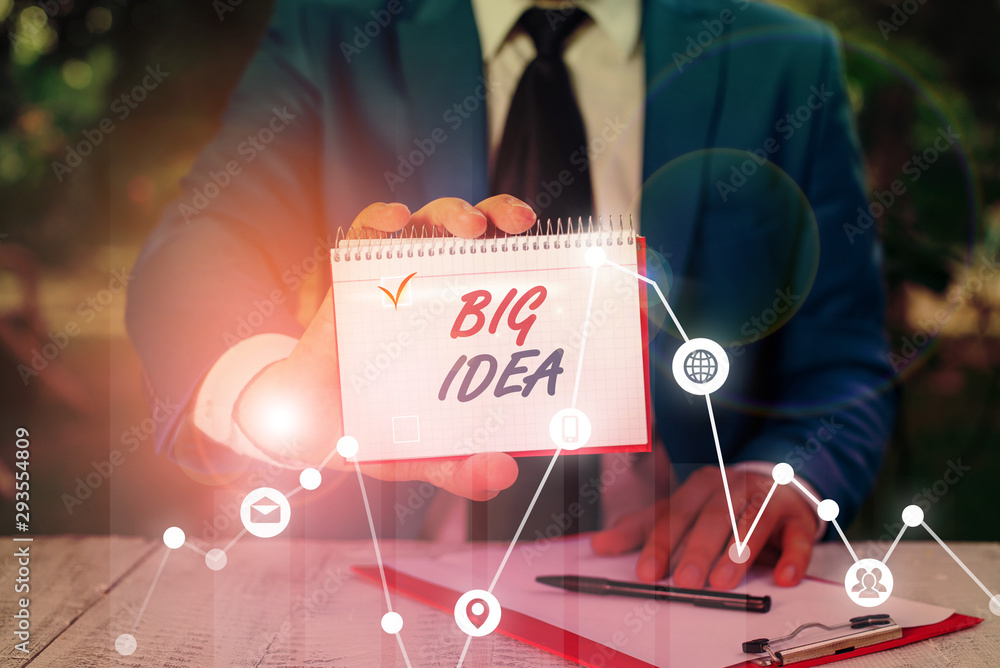 Poster writing note showing big idea. business concept for having great creative innovation solution or way