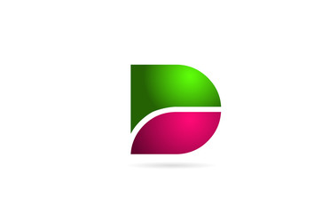pink green color D letter logo alphabet for icon design