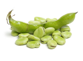 Broad beans on white background