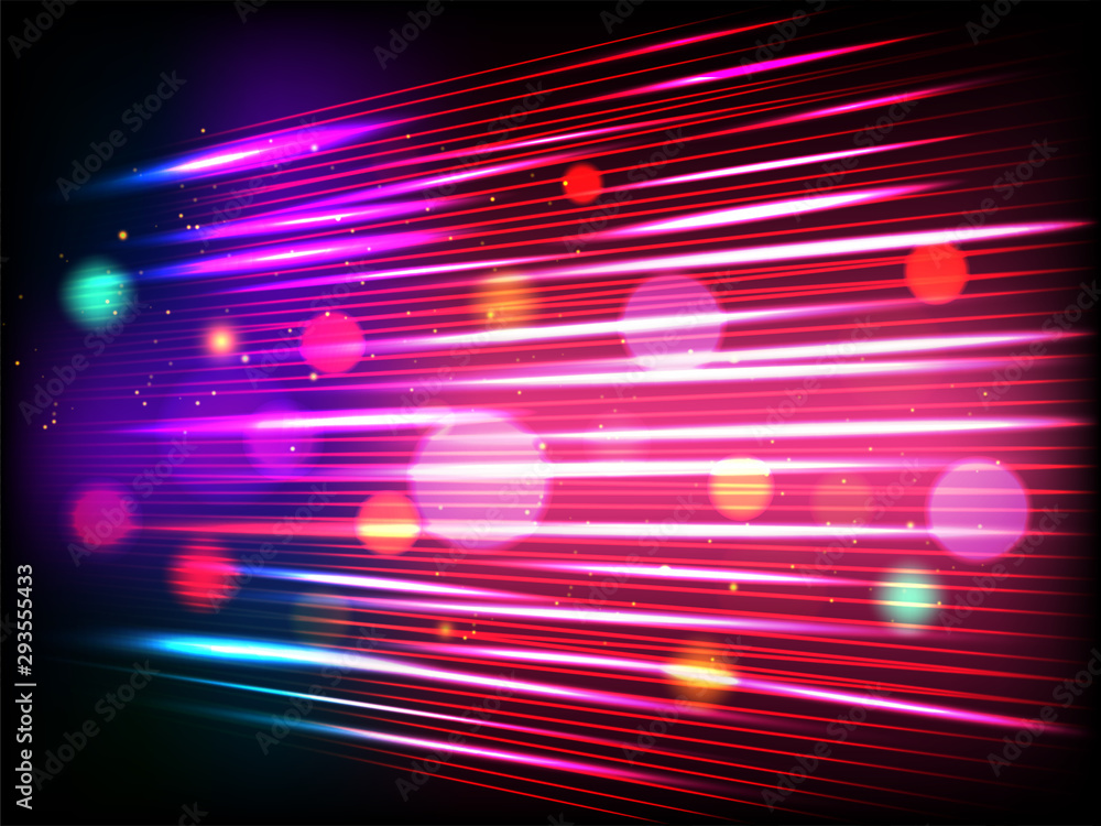 Poster speed motion background with light beams and bokeh effect for futuristic technology concept.