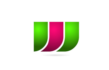 pink green color W letter logo alphabet for icon design