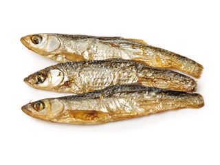 dried fishes isolated on white background