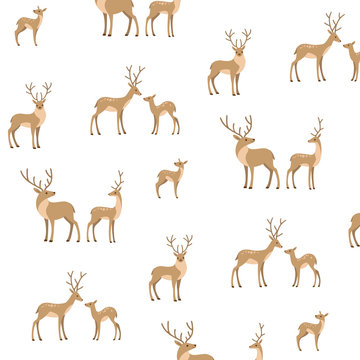 Simple trendy pattern with cartoon forest animal - deer, fallow deer, fawn. Cartoon illustration for prints, clothing, packaging and postcards.