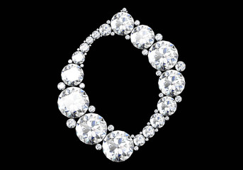 Diamond letters with gemstones isolated on black.3D rendering