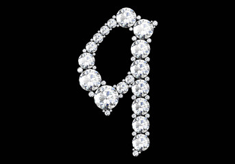 Diamond letters with gemstones isolated on black.3D rendering