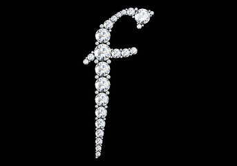 Diamond letters with gemstones isolated on black.3D rendering