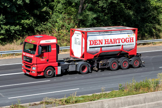 COLOGNE, GERMANY - JULY 13, 2018: Den Hartogh truck on motorway. Den Hartogh is family-owned organisation that was established in 1920 and is headquartered in Rotterdam, the Netherlands.