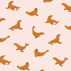Simple trendy pattern with style cartoon seal. Cartoon vector illustration for prints, clothing, packaging and postcards.
