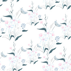 Seamless pattern background decorated with elegant flowers.