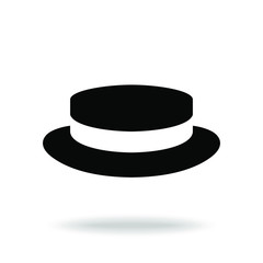 Hat boater graphic icon. Black hat sign isolated on white background. Vector illustration