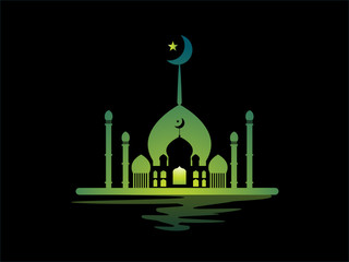 illustration of the mosque in black background