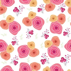 Rolgordijnen Bloemen Roze en geel roze bloem ingericht naadloze patroon achtergrond in vlakke stijl.