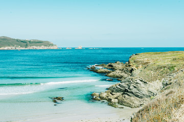 Fototapeta na wymiar View of Santa Comba beach on the Spanish Atlantic coast