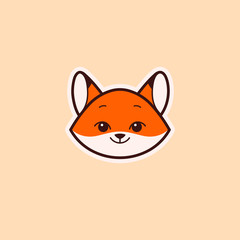 Fox head logo, cute kind character. Vector illustration in cartoon style.