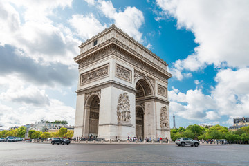 PARIS, FRANCE - July 31, 2019: Arc de Triomphe in Paris, one of the most famous monuments, Paris, France.