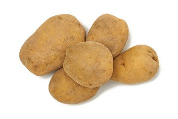 Potatoes isolated on white background. Top view. With natural shadow.