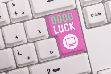 Text sign showing Good Luck. Business photo text A positive fortune or a happy outcome that a...