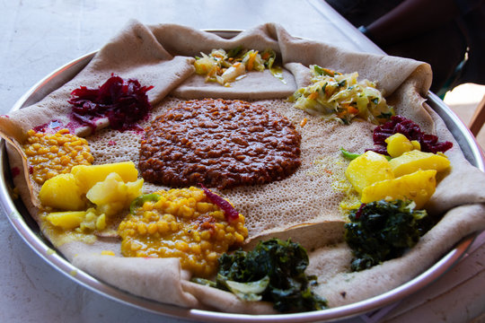 Injera firfir, typical Ethiopian food