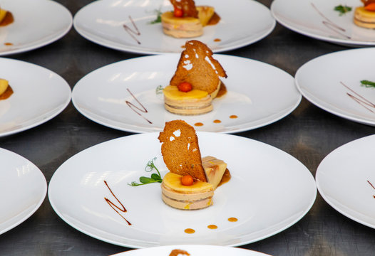 stylish fresh trendy new french foie gras on a plate with cracker