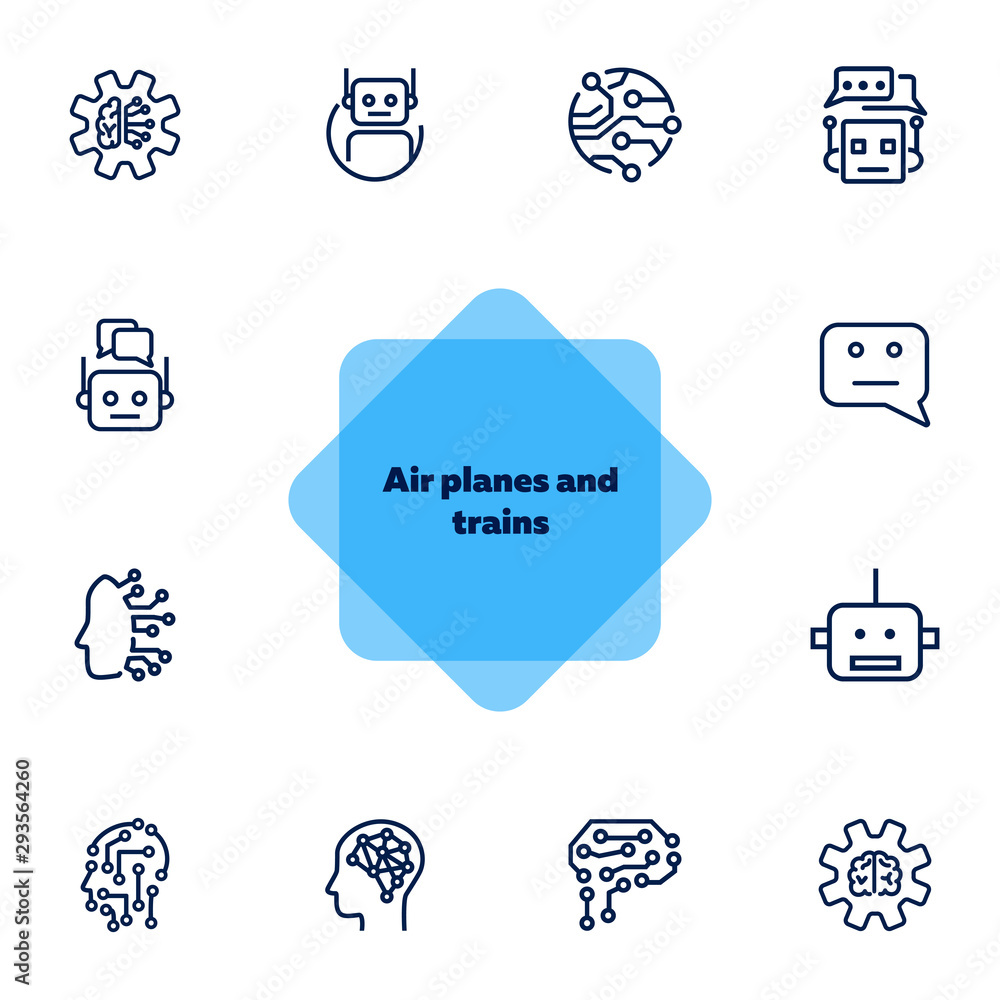 Poster ai technologies line icon set. circuit board, chat algorithm, cyber brain. artificial intelligence c