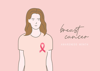Women wearing ribbons for breast cancer. Vector Illustration