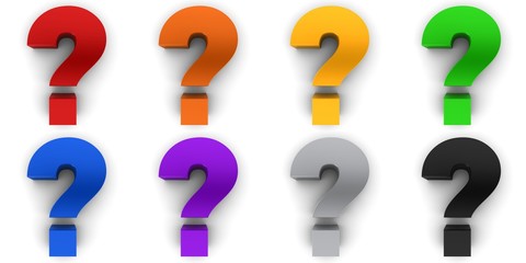 question mark 3d red orange gold yellow green blue purple silver black interrogation point sign symbol icon set isolated on white