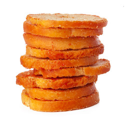 Dried bread crisps isolated on white background