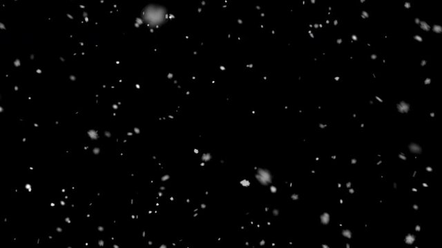 High quality motion animation snow falling on black background . Overlays