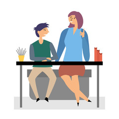 The teacher brings up the child at home. Small business tutoring at home. The child receives additional education at home. Teacher, tutor. Editable vector illustration