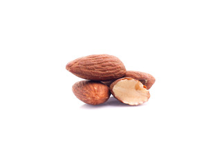 group of almonds isolated on white