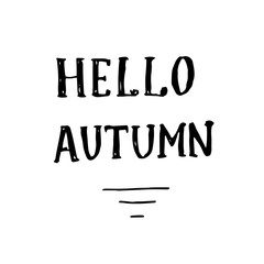 Text Hello Autumn. Vector calligraphy illustration isolated on white background. Typography for banners, badges, postcard, t-shirt, prints, posters, further design. EPS10