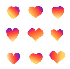 hearts icon set isolated on white. flat design adapted for web sites and mobile applications. vector image