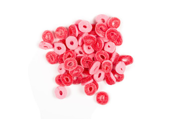 Jelly rings isolated on white background. Pink rings.