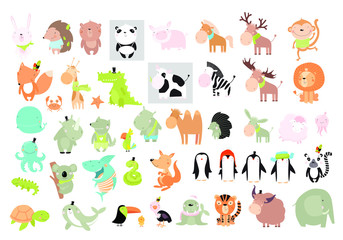 Big vector set of animals. 