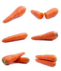 set fresh carrot fruits with green leaves isolated on white background