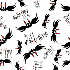 Black bats halloween seamless pattern.