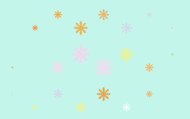 Light Multicolor, Rainbow vector pattern with christmas snowflakes. Blurred decorative design in xmas style with snow. The pattern can be used for year new  websites.