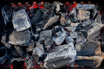 Black hot coals for grilled meat.