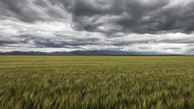 Stormy clouds over farmland in Alberta foothills 4K timelapse