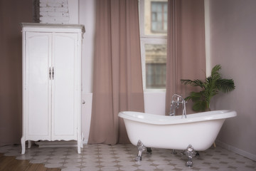 Naklejka na ściany i meble White bathroom interior in a vintage style..