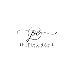 PE Initial handwriting logo with circle template vector.