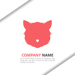 Cat love logo design concept with flat style for animal shop, pet care, brand identity