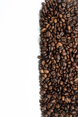coffee beans on white background.vertical photo space for text. photon image