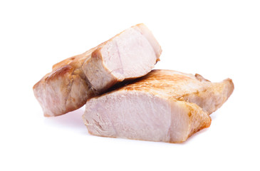 roasted pork slices isolated on white background