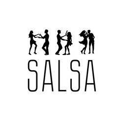 Salsa in the city. Street dancing. Beautiful couple dancing. Vector illustration cartoon style. Dance studio logo.