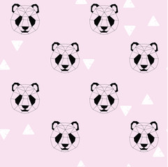 Vector seamless background with black - white pandas. Geometric stylized. Trend background. You can print on fabrics, wallpaper. Use as posters, postcards, invitation.