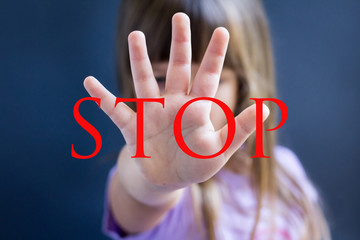Stop  message. Violence against children and child abuse concept.